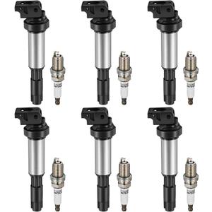 BDFHYK Ignition Coil Pack UF522 and Iridium Spark Plugs 7092 Compatible with BMW 320i 325Ci 325i 325xi 330Ci 330i 330xi 525i 530i 760i 760Li M3 X3 X5 Z3 Z4 2.2L 2.5L 3.0L 3.2L 6.0L L6 V12,Set of 6