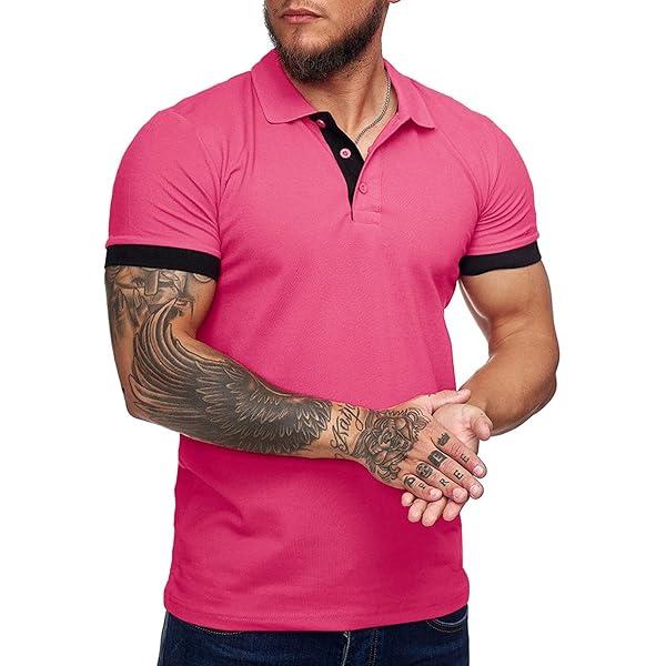 Men's Short Sleeve Casual Slim Fit Polo Shirts Basic Designed Classic Cut Cotton Shirts, Large 