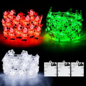 cshare Christmas String Lights, Christmas Tree Santa Claus Snowflake Lights with Timer Twinkling Indoor Battery Operated 9.8ft 30LED Christmas Decorations for Home Decor Indoor Party Holiday 3 Packs