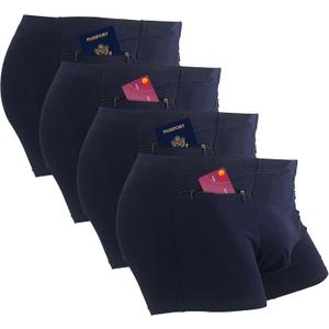 LUEXBOX Pocket Underwear for Men with Secret Hidden Pocket, Travel Boxer Briefs, 4 Packs (Dark Blue) S