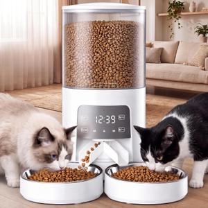 DUMOS 6L Automatic Cat Feeder for 2 Cats, Timed Pet Food Dispenser, White
