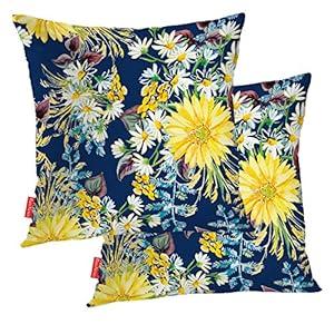 BaoNews Floral Pillow Covers, Purple Blue Daisy Flower Floral Daisies Flower Square 18 x 18 Inches Decorative Throw Pillow Covers Cotton Cushion for Sofa Bedroom Car, Yellow, Set of 2