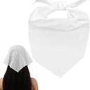 White Hair Bandana, White Bandana Headband Head Scarf for Women Trendy Breathable Hair Scarf, Cute Flower Printed Eyelet Embroidered Design for Summer Casual Outfits