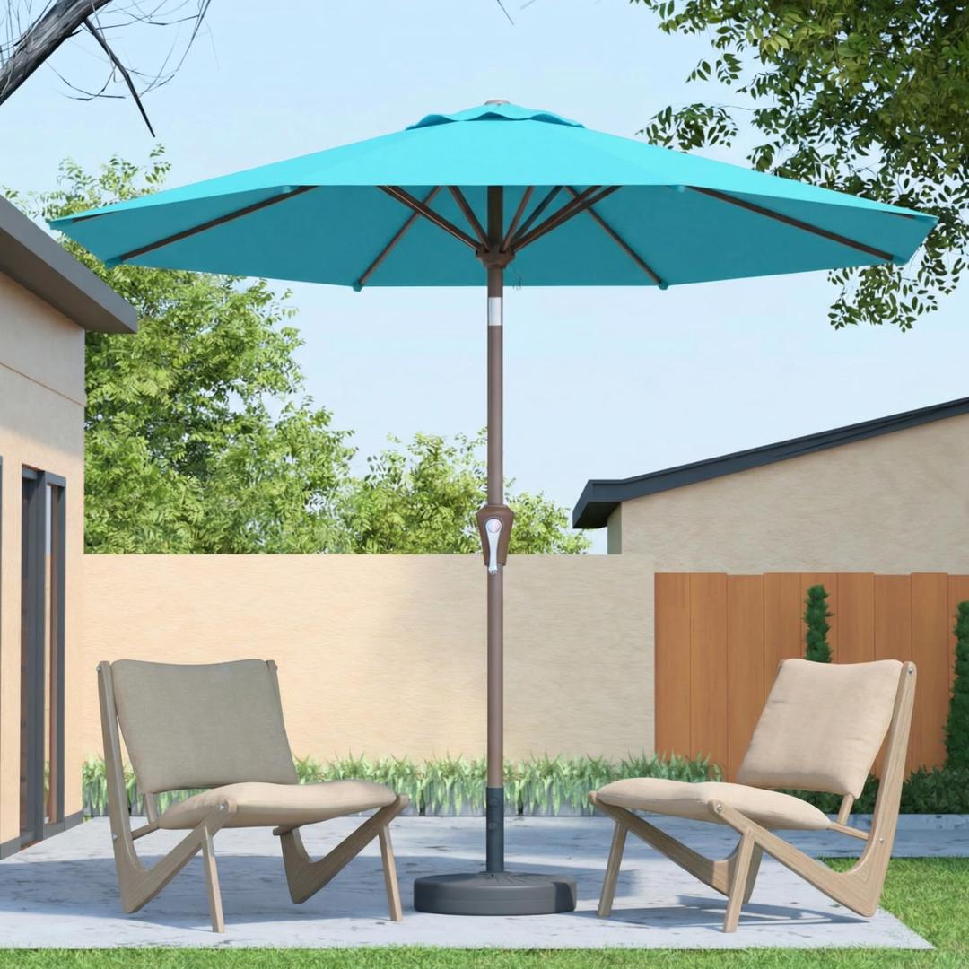 Patio Kingdom 10FT Patio Umbrella Outdoor Market Umbrella with Crank and Tilt, 8 Flexible Fiberglass Ribs, UV-Resistant Waterproof Canopy for Patio, Deck, Garden, Backyard, Sky Blue