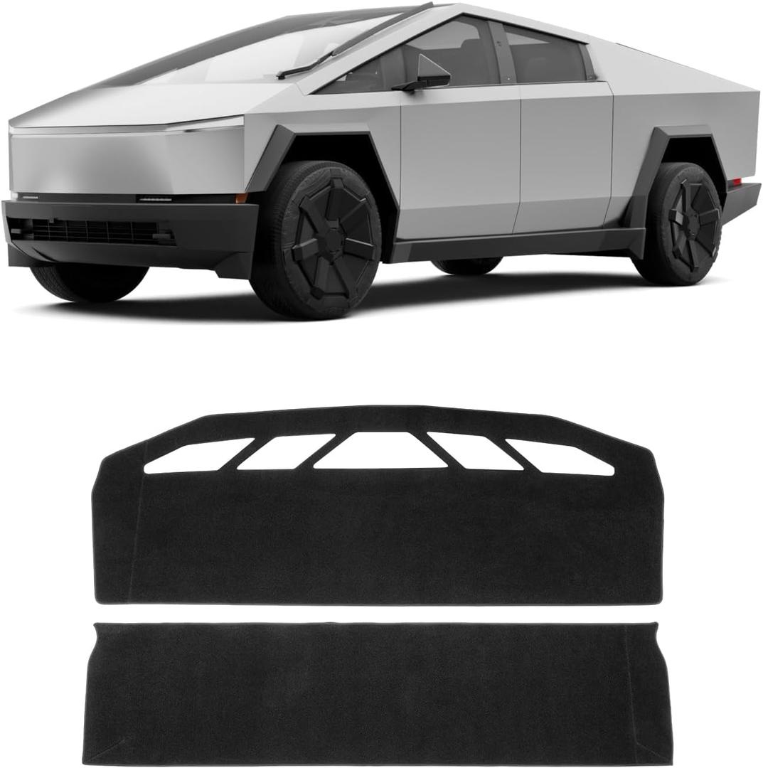 KUST Black Dash Cover for Tesla Cybertruck 2024 2025 2026 Polyester Dashboard Cover Non-Slip Interior Accessories for Tesla Cybertruck Custom Fit Dash Mat Sunshade Windshield No Glare