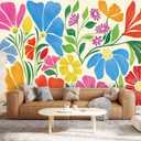 CHDITB Boho Retro Wild Flowers Wallpaper (161"x109", No Peel&Stick), Vintage Matisse Floral Blossoms Wall Mural Decal, Watercolor Botanical Plant Bouquet Wall Decor Art for Bedroom Living Room