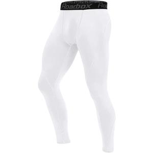 Roadbox Men's Compression Pants Athletic Base Layer Cycling Tights Leggings for Running Yoga Basketball (White, L)