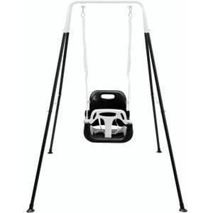 FUNLIO 3-in-1 Toddler Swing Set with 4 Sandbags, Indoor/Outdoor Baby Swing with Foldable Metal Stand, Kids Swing Set for Backyard, Clear Instructions, Easy to Assemble & Store - Black