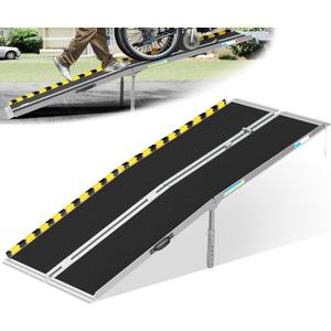 7ft Portable Wheelchair Ramp, Non-Slip Aluminum Folding Handicap with Support Legs & Latch, Threshold Ramp Suitable for 7" -21" Height Suitable for Home Steps, Stairs, Doorways, Car, Curbs
