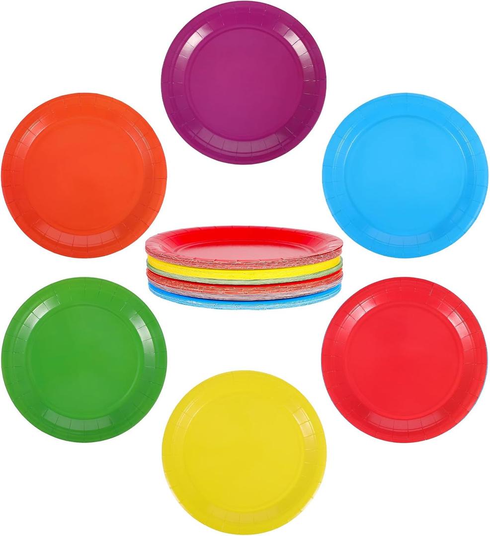 72pcs 9-Inch Disposable Colored Paper Plates, Bulk Neon Party Plates, Four Colors Paper Dessert Birthday Plate Neon Party Supplies for Birthdays, Dinners and Weddings