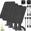 5W Solar Panel for Ring Camera, Solar Panel Charger Compatible with Ring Spotlight Plus/Pro Stick Up Outdoor Cam Battery, 9.8ft Cable with USB-C to Barrel Plug Adapter & Micro-USB Adapter, 4 Pack