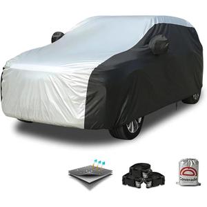 Coverado SUV Car Cover Waterproof All Weather, Outdoor Full Size Car Covers for Automobiles, Rain Sun UV Dust Protection Car Cover, Seam-Sealed Waterproof Car Covers Universal Fit for SUV (206"-215") (Black & Silver)