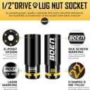 BOEN 22mm 1/2" Drive Wheel Protector Impact Socket, Non-Marring Thin Wall Wheel Protector Nut Socket, Color-Coded, Embossed and Painted Marking, CR-MO Steel