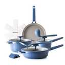 SENSARTE Ceramic Cookware Set Non-toxic 14 Pcs, Nonstick Pots and Pans Set, Dishwasher Safe Induction Cookware, Healthy Kitchen Cooking Set, PFOA/PFAS/PTFE Free (Velvet Blue)