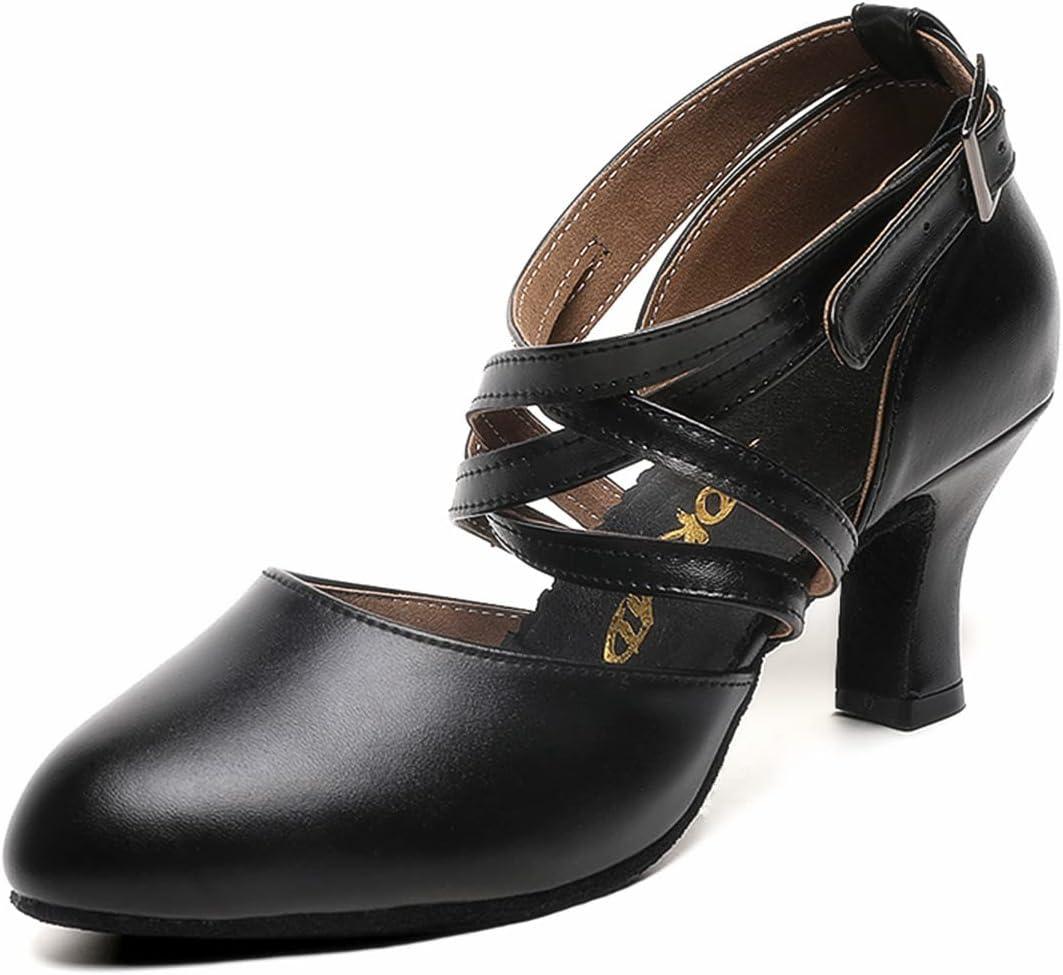 Womens Black Cross Strap Character Shoes Latin Salsa Ballroom Dance Heels Wedding Dress Pumps (5)
