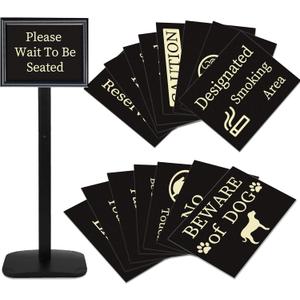 Please Wait To Be Seated Sign, 8.5 x 11 Inch Heavy Duty Sign Holder Stand with 16 Inserts, Floor Standing Poster Stand with Weighted Base for Indoor/Outdoor Signage&Advertising, Black