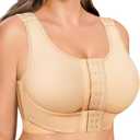 BRABIC Front Closure Post Surgery Compression Wireless Everyday Bras for Women Mastectomy Support (Large, Beige)