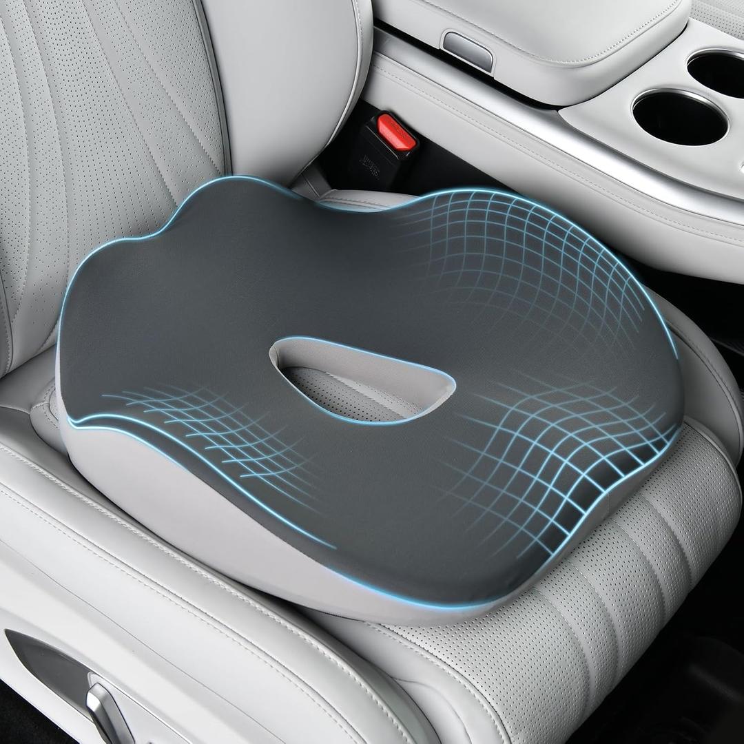 Coverado Car Seat Cushion with Memory Foam, Ergonomic Driving Seat Cushion for Sciatica, Tailbone, Back Pain Relief, Premium Non-Slip Washable Cushion for Car, Driver, Office, Wheelchair (1 Piece, Gray2)