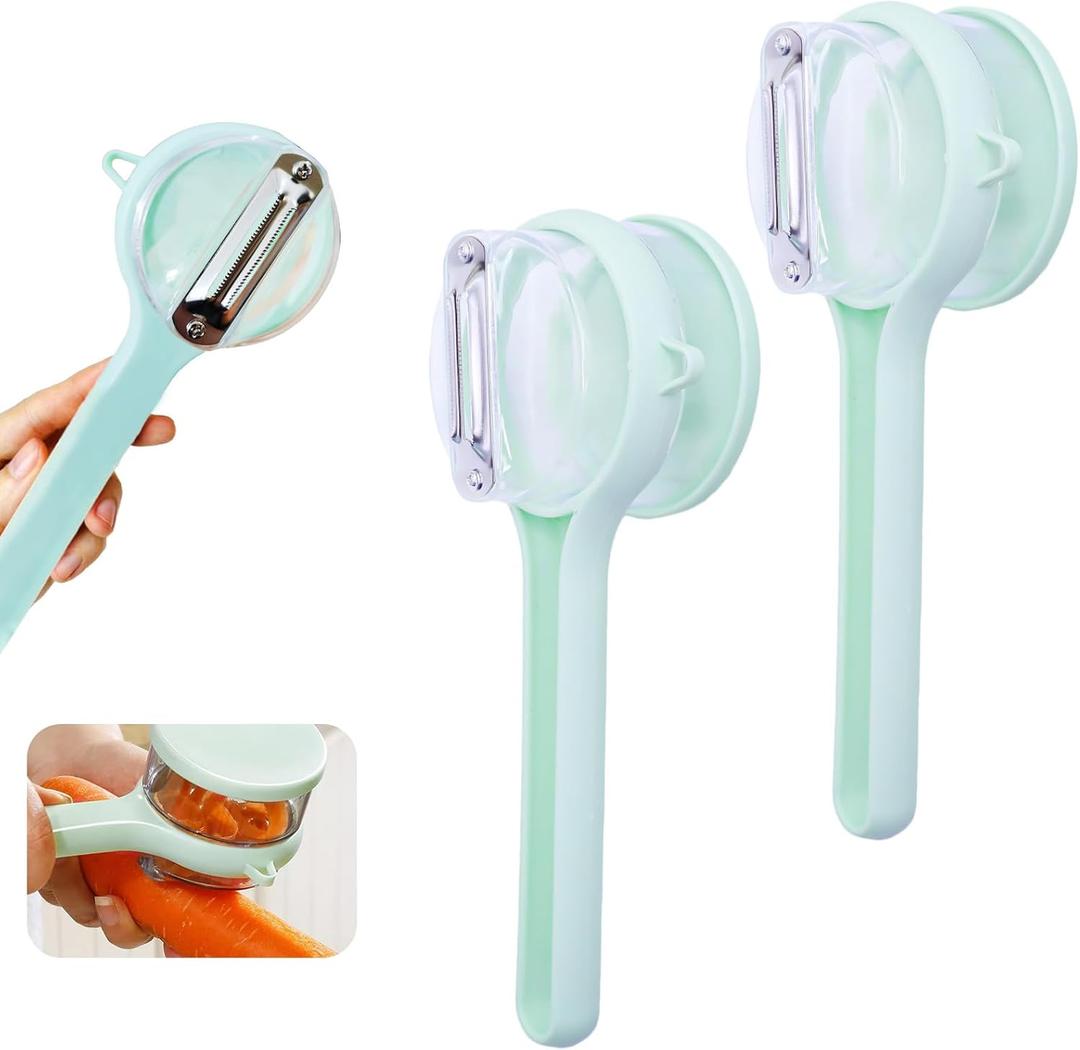 Green Vegetable Peeler with Catcher, Double-Sided Stainless Steel Fruit Peeler, Citrus Carrot Potato Peeler Kitchen Essentials for Home 2 Pcs