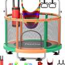 FitinOne 55" Toddler Mini Trampoline for Kids, Indoor Outdoor Toys with Swing, 440lbs Baby Kids Trampoline, Gymnastics Bar, Birthday Gifts for Boy Girl Age 1-8(Green)