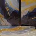 Abstract Wall Art for Living Room, Framed Canvas Wall-Decor for Bedroom, Blue White and Gold Picture Prints, Size 24 x 36 Inches 3-Pieces