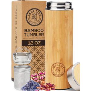 LeafLife Premium Bamboo Tea Bottle for Loose Tea - Tea Infuser Bottle - Tea Gifts - Insulated Water Bottle/Coffee Tumbler/Tea - Tea Gift Set, Tea Accessories - Tea Tumbler 12oz