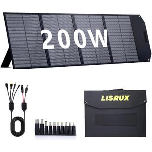 200W Portable Solar Panel, Foldable Solar Panel Power Backup, Solar Charger for Power Station Generator, IP67 Waterproof 200 Watt Solar Panels for Camping RV Power Blackout