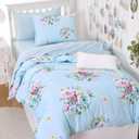 Wake In Cloud - Floral Comforter Set, Shabby Chic Farmhouse Cottagecore Vintage Colorful Pastel Spring Flowers, Soft Lightweight Bedding for Women Girls, 3 Pieces, Blue, Twin/Twin XL Size