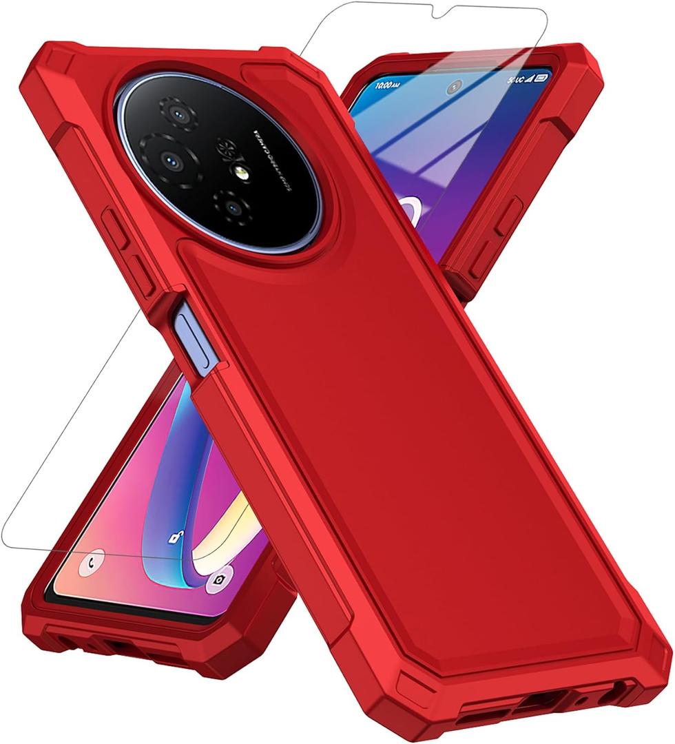 for TCL 60 XE NXTPAPER 5G/ TCL 50 XL 5G Case, with Screen Protector Hard PC Front Frame and Soft TPU Back, Shockproof Bumper Case (Red)