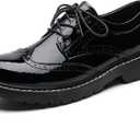 XMM Oxford Shoes for Women Women's Oxford Shoe Lace-Up Round Toe Leather Flat Classic Non-Slip Work Business Dress Office Shoes US 7.5