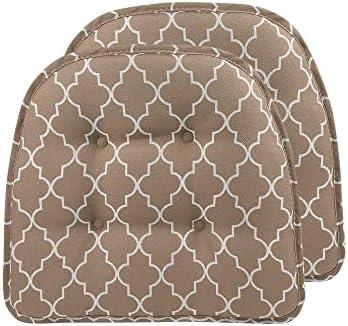 Klear Vu Omega Non-Slip Chair Cushions, Assembled in USA, U-Shaped Skid-Proof Seat Pads for Dining Room, Kitchen, Office, 15"x16", 2 Pack, Geo Brown 4 Count