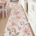 DEXI Kitchen Mats for Floor, 23x86 Spring Cushioned Standing Mat Anti Fatigue, Wide Waterproof Comfort Floral Padded for Laundry Room Office, Pink