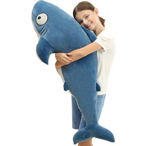 48 Blue Giant Sharks Plush, Large Whale Shark Stuffed Animals, Big Ocean Sea Fish Squishy Body Pillow Soft Plushies Toys, Gifts Kids Girls Boys, Birthday