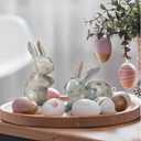 Thyle 3 Pcs Easter Bunny Figurines Distressed Terracotta Rabbit Figures Vintage Resin Easter Bunnies Statue Farmhouse Table Decor for Home Spring Party