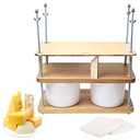 Wooden Cheese Press For Cheese Making 16 In Natural Oak 18 mm Thick - Cheese Making Kit With Wooden Cheese Press and 2 Cheese Molds 1/2 Gal, Cheesecloth, Springs and Measuring Scale Included