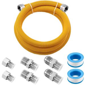 AMI PARTS 72" Flexible Gas Line Kit Yellow Coated, Gas Hose Connector Kit for Dryer, Stove, Water Heater,5/8" OD(1/2" ID) Stainless Steel Gas Line with Connector 1/2" MIP &1/2"FIP & 3/4"MIP Fitting