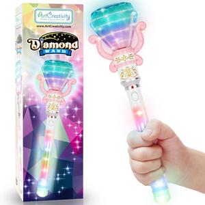 ArtCreativity Light Up Princess Wand for Kids (14" Long) - Diamond Fairy Wand with Spinning LEDs, Batteries Included - Light Up Wands for Girls and Boys, Perfect Pretend Play Toys