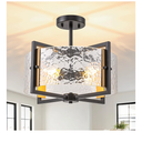 15.74" Black and Gold Semi Flush Mount Ceiling Light Fixture 4-Lights Dining Room Light Fixtures Modern Farmhouse Glass Ceiling Lights Flush Mount for Foyer Hallway Entryway Kitchen E12