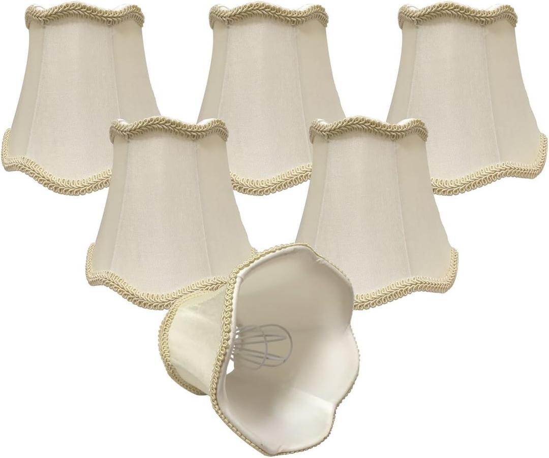 Royal Designs, Inc. CSO-1028-5EG-6 Softback Scalloped Bell Chandelier Shade with Designer Trim, 3 x 5 x 4.5, Eggshell, 6-Pack