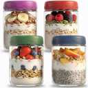 16oz 4Pack Glass Overnight Oats Jars Containers with Airtight Leakproof Lids, Reusable Mason Jars for Meal Prep, Yogurt Parfaits, Smoothies, Salads & Healthy Breakfasts (16 OZ-4-1)