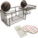 Gecko-Loc Large Combo suction cup wall mount bathroom shower caddy - shampoo storage basket shelf organizer caddie bath shelves - Bronze