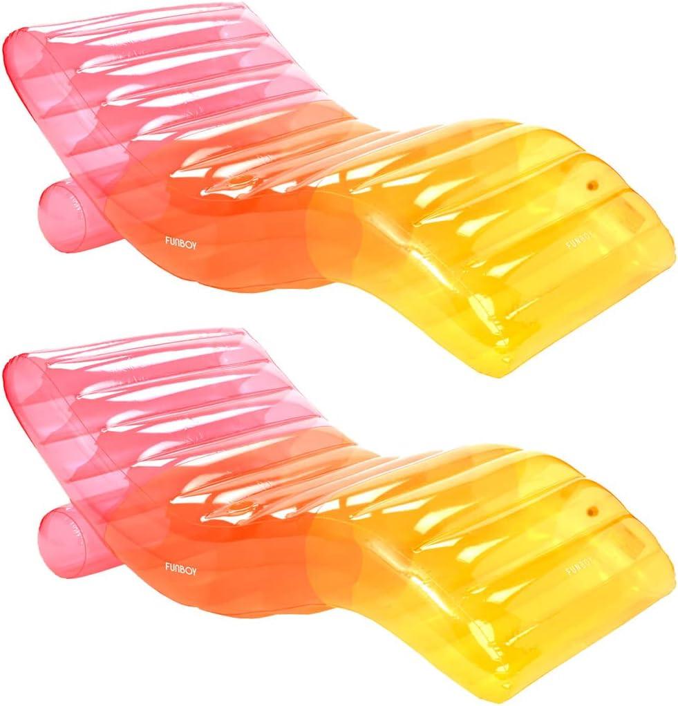 FUNBOY Giant Inflatable Luxury Clear Rainbow Chaise Lounger, Chair Pool Float, Transparent Tri-Color Material, Cool Adult Float, Perfect for a Summer Pool Party - Bundle Pack of 2 (70 inches x 45")