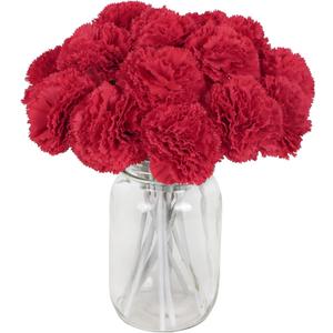 IPOPU Red Carnations Artificial Flowers,16PCS Fake Carnations Silk Flowers for Wedding Bouquets Home Table Decor (Red)