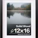Egofine 12x16 Picture Frame Black Covered by Plexiglass Made of Solid Wood, Display Pictures 9x12 and 11x14 with Mat or 12x16 Without Mat for Wall Mounting