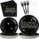 96Pcs Stars Birthday Party Supplies Black Galaxy Plates and Napkins Tableware Sets Space Theme Party Decorations for Mens Boys Baby Shower Night Sky Galaxy Theme Birthday Party Favors Serve 24