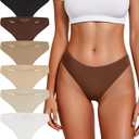 Thongs for Women Breathable Seamless Stretch Underwear Soft Low Waist Ladies T-back Panties 6 Pack (Medium)
