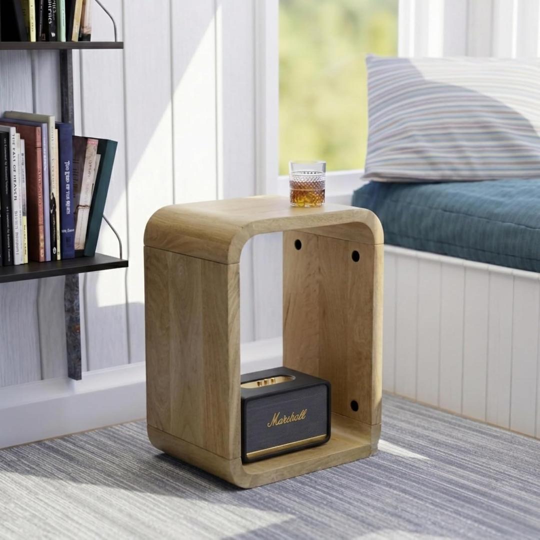 Relso Aurora End Table Solid Wood Nightstand with Open Shelf Storage, Natural Finish Bedside Table, Side Table for Bedroom, Living Room, Entryway, Small Spaces, Accent Bookshelf, 13.5 inches x 11 inches x 19 inches