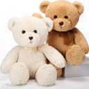 HyDren 2 Pack Plush Bear Stuffed Animals 18 Inch Cuddly Stuffed Bear Plushies with Bow for Birthday Gifts Baby Shower Party Favor Decors(Beige, Light Brown)