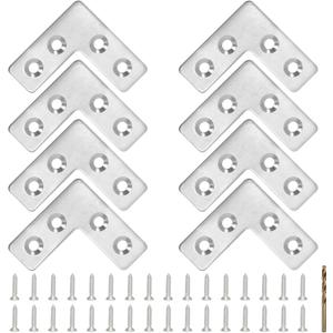 8PCS 1.65 x 1.65 L Shape Flat Metal Frame Bracket, 90 Degree Right Angle Corner Brace, Stainless Steel Mending Plate for Wood with 32PCS Screws