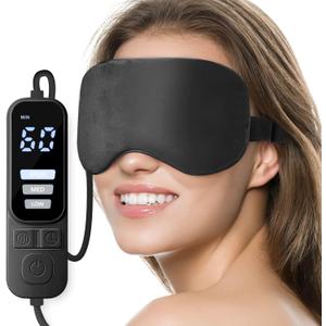 Ezona Heated Eye Mask, Warm Eye Compress Mask, USB Electric Eye Heating Pad with Temperature & Timer Control, Dry Eye Mask for Dry Eyes Blepharitis Sinus Migraine Stye MGD Puffiness Black